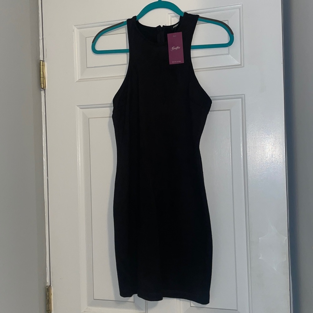 black suede high neck dress